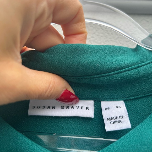 Susan Graver Liquid Knit Top 4X Asymmetrical Hem Kelly Green Button Front Tunic - Picture 2 of 11